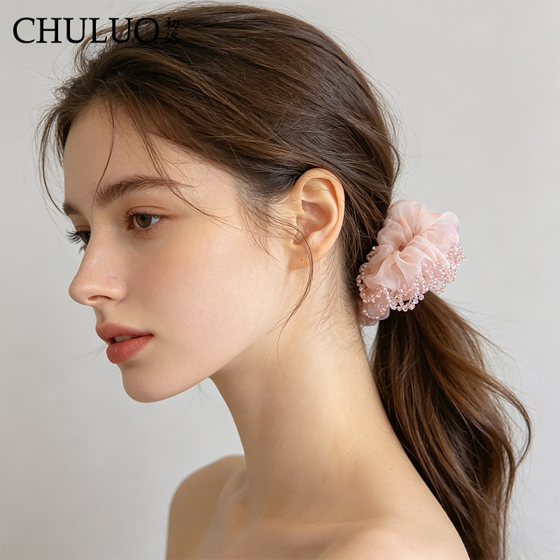 CL71欧根纱水晶流苏头绳新中式发圈轻奢百搭发绳低马尾丸子头发饰