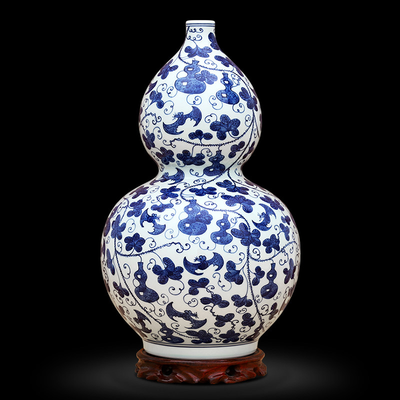 傲世青花瓷仿古福禄图葫芦花瓶