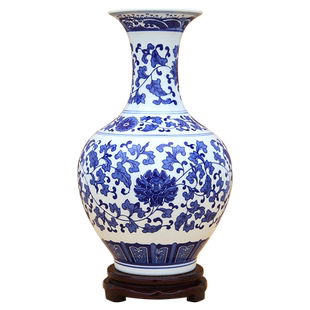 景德镇陶瓷器中式青花瓷花瓶摆件办公室客厅博古架玄关插花装饰品