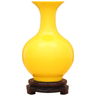 景德镇陶瓷花瓶创意房间纯黄色颜色釉装饰品客厅摆件办公室工艺品