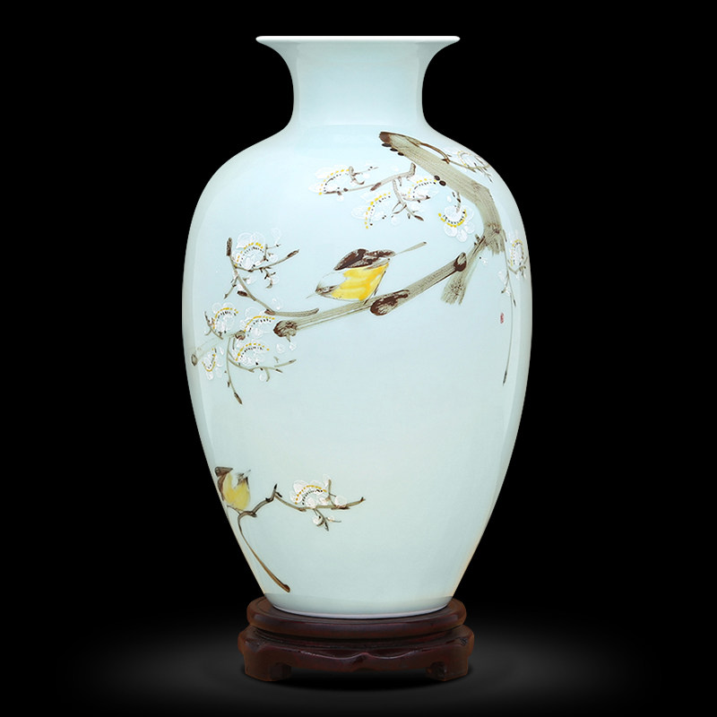 傲世瓷业 手绘影青釉喜上眉梢月光瓶