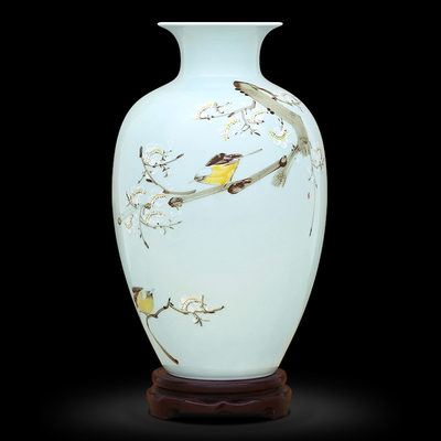 傲世瓷业 手绘影青釉喜上眉梢月光瓶