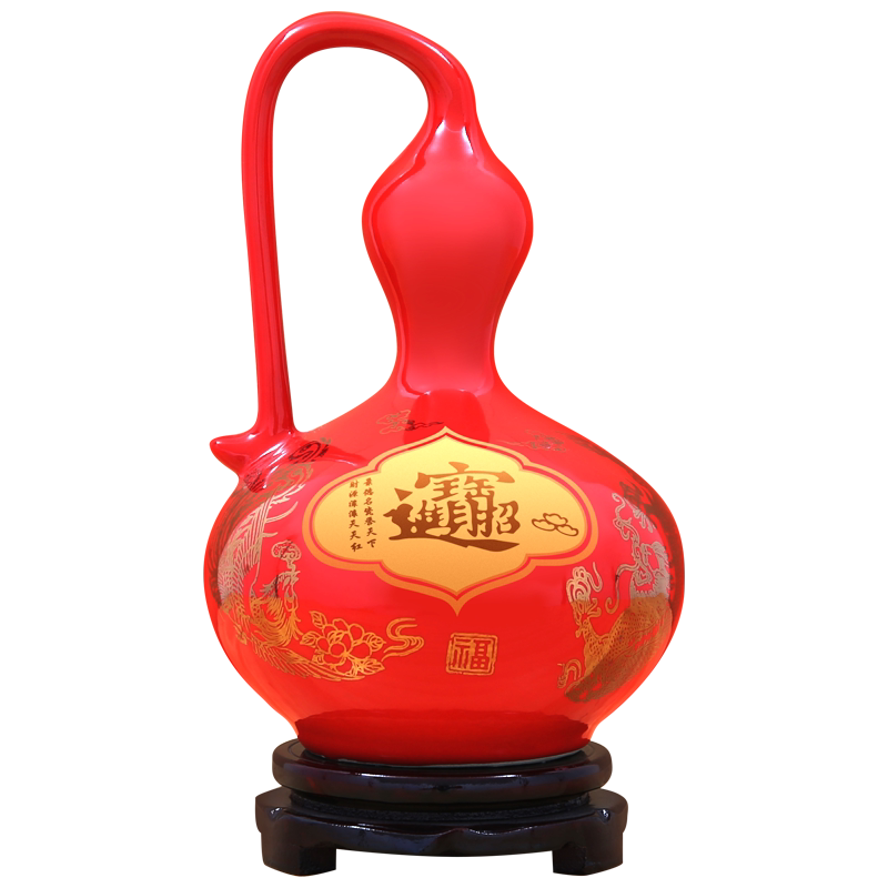 景德镇中国红牡丹葫芦花瓶陶瓷器
