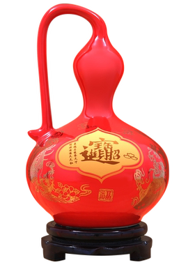 景德镇中国红牡丹葫芦花瓶陶瓷器