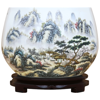 景德镇陶瓷粉彩山水招财装饰品