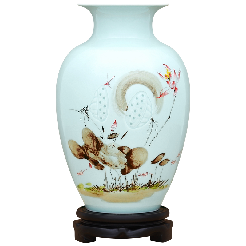 景德镇陶瓷器新中式粉彩花瓶工艺品客厅摆件家居博古架装饰品瓷瓶