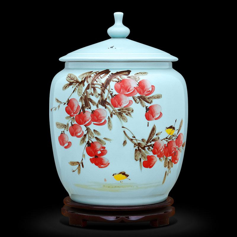 景德镇陶瓷特大号带盖手绘茶叶罐普洱茶中药材茶饼干货储存罐米缸