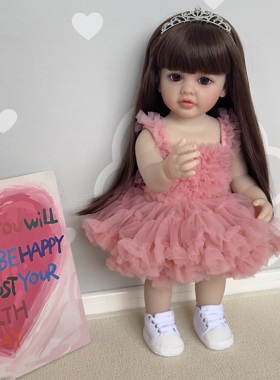 NPK正版全胶55厘米可入水洗澡粉裙公主仿真洋娃娃娃娃 过家家玩具