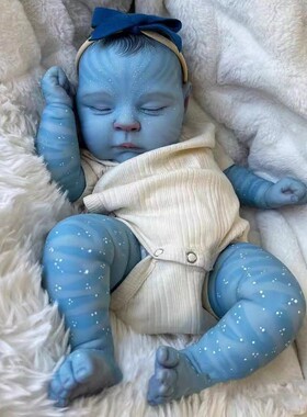 重生娃娃48厘米闭眼手绘头发蓝色蝴蝶结阿凡达科技感皮肤高端礼物