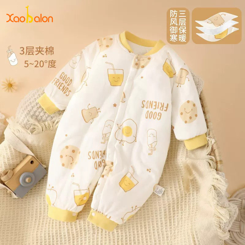 新生婴儿衣服秋冬季连体衣夹棉保暖棉衣宝宝加厚哈衣套装纯棉秋装