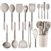 跨境不锈钢硅胶厨具15件套带收纳桶烹饪铲勺套装 kitchen set
