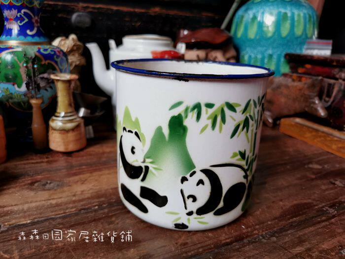 文革时期出口创汇老搪瓷茶缸手绘熊猫怀旧收藏回忆水杯搪瓷缸子