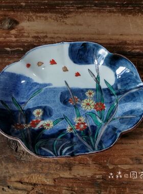 手绘欧式风摆件青花瓷日式花瓣盘