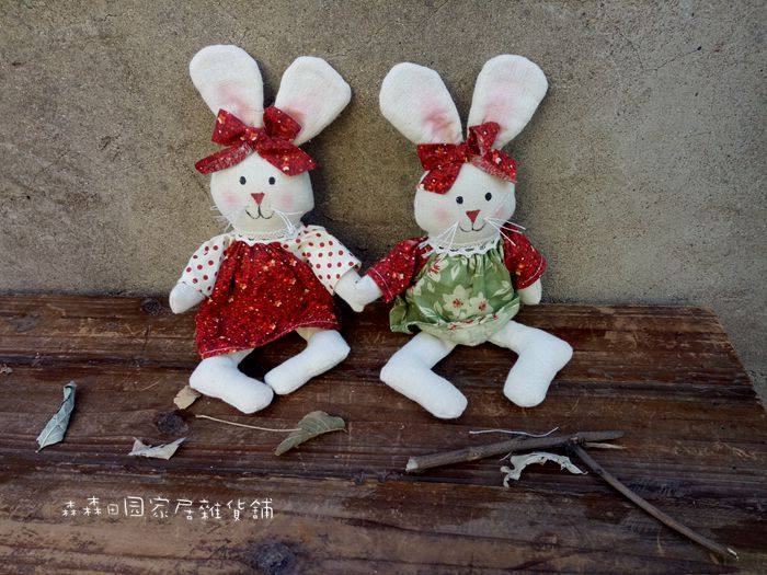 欧美布艺兔子公仔复古做旧情侣古董娃娃花裙子玩偶情人节礼品礼物