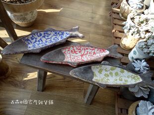 外贸欧式陶瓷鱼型托盘客厅厨房水果餐盘摆件室内家居装饰摆设饰品