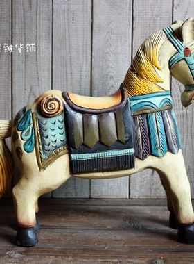 橱窗实木手工彩绘摆件西洋古董