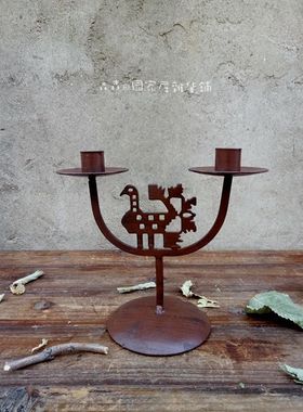 创意欧式风复古做旧烛台工艺品