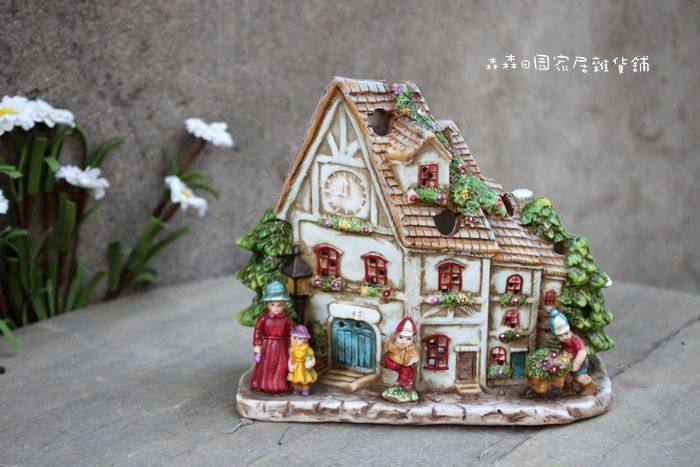 创意陶瓷房子特色蜡烛台摆设彩绘工艺品客厅桌家居装饰品摆件礼物