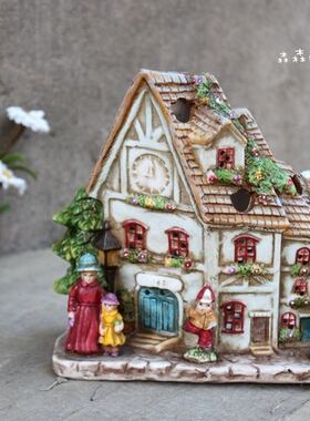 房子蜡烛台彩绘摆件礼物创意陶瓷