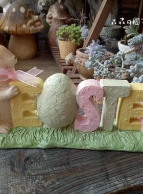 树脂手绘复活节彩蛋兔子家居装饰