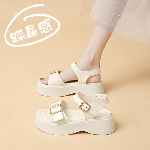 罗马凉鞋女2026夏季新款百搭一字带平底凉拖配裙子海边沙滩0507k