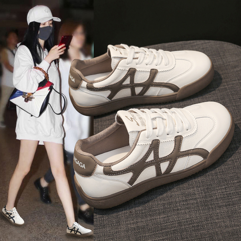 白鹿同款真皮德训鞋女2025秋冬爆款百搭显脚小码34覆古休闲阿甘鞋