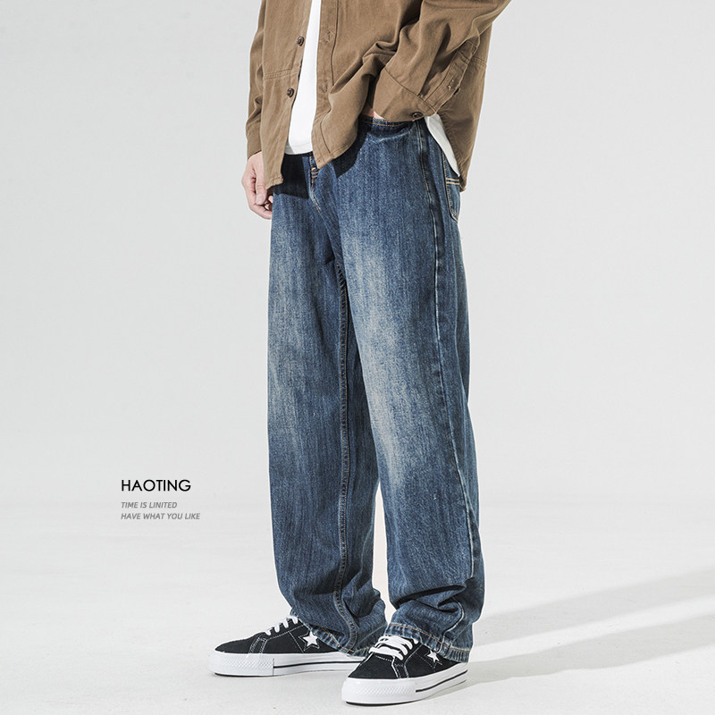 豪霆水洗复古直筒牛仔裤秋季