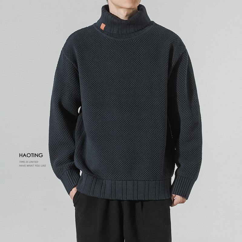 豪霆 可翻高领毛衣男宽松厚实感粗针菠萝纹针织衫冬季保暖冷衫潮