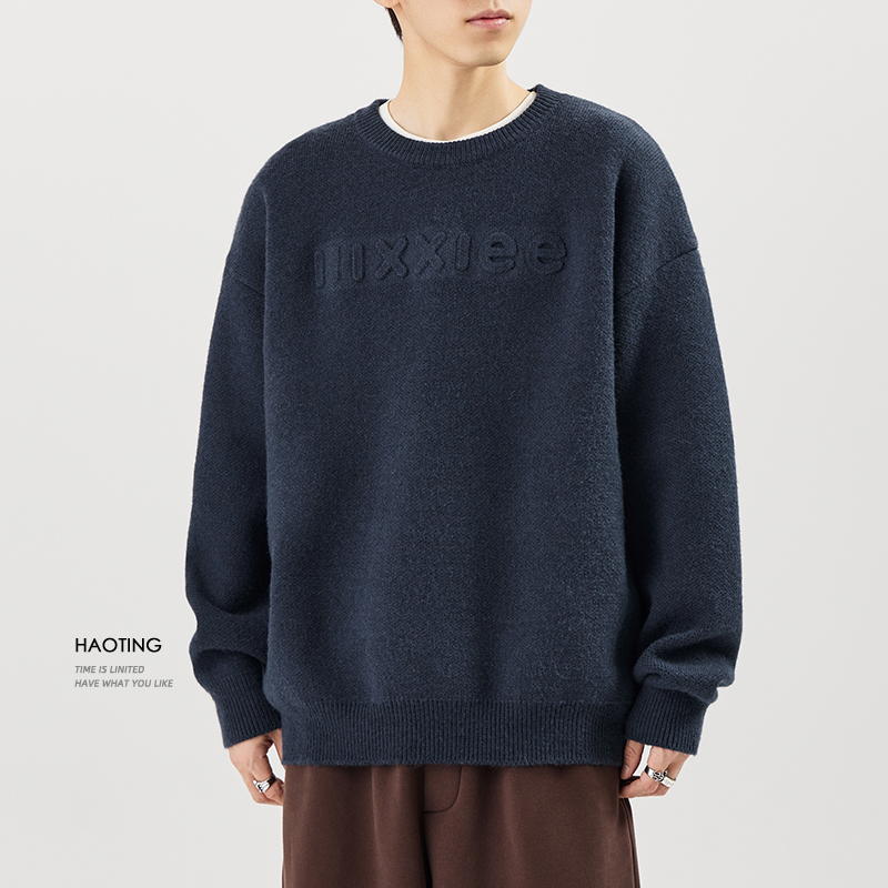 豪霆.冬季毛绒感保暖圆领毛衣