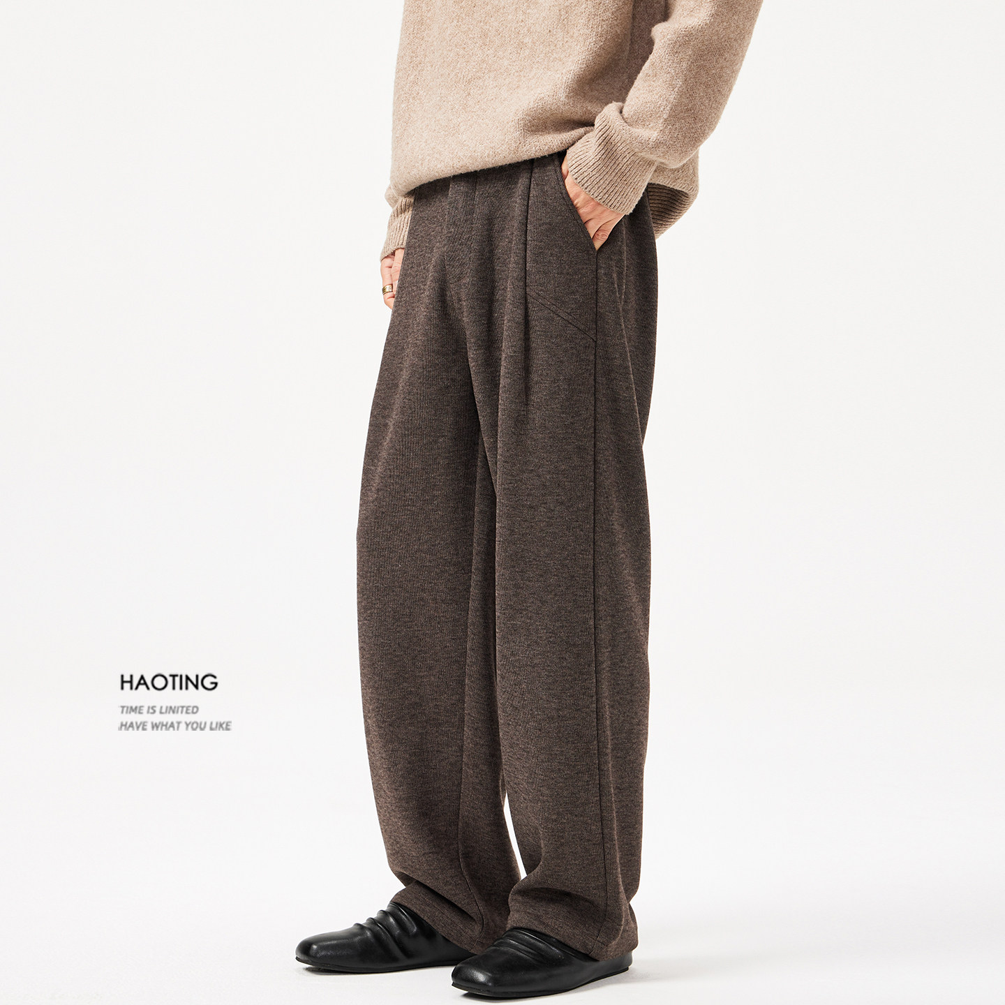 豪霆.美拉德复古垂感毛呢休闲裤男士秋冬季职场羊毛宽松阔腿长裤,男装,休闲裤,淘宝优惠券,粉丝福利购,淘宝优惠卷