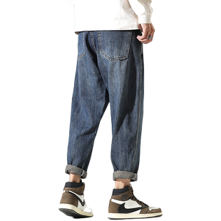 豪霆.复古水洗宽松牛仔裤男士秋冬休闲裤大码锥形小脚哈伦裤加绒