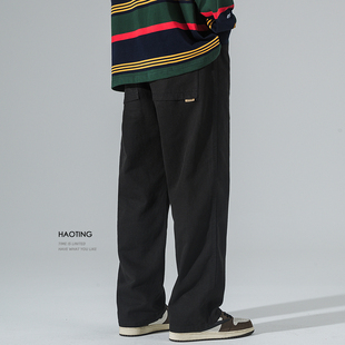 美式 男士 复古黑色长裤 秋季 潮 豪霆 百搭老爹裤 宽松直筒阔腿休闲裤