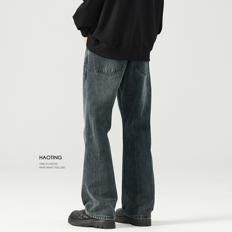 豪霆.微喇叭复古水洗牛仔裤