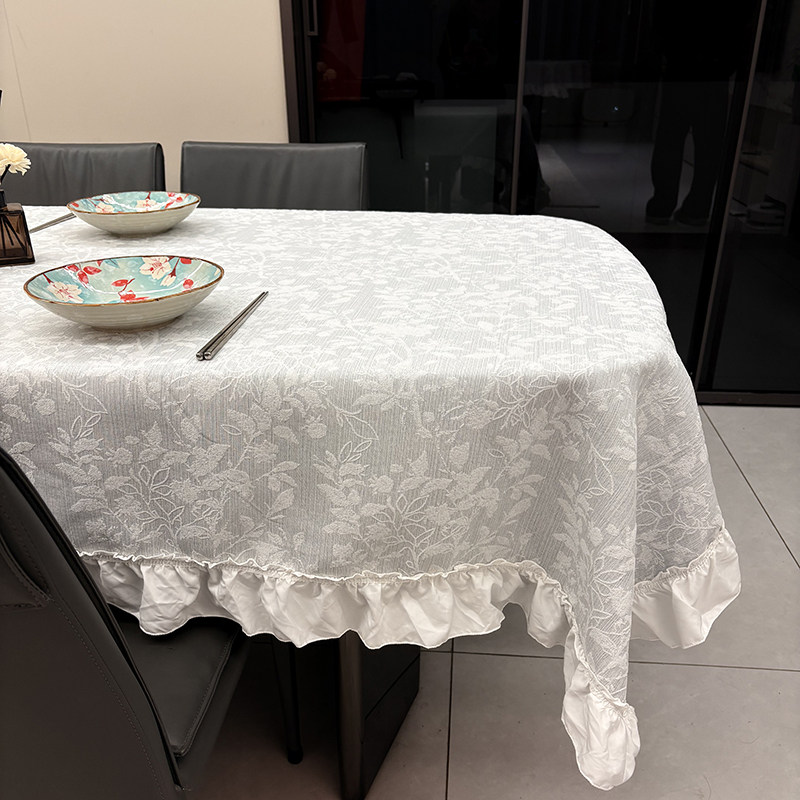 蕾丝桌布白色花边荷叶边餐桌布家用长方形椭圆形防尘台布装饰布艺