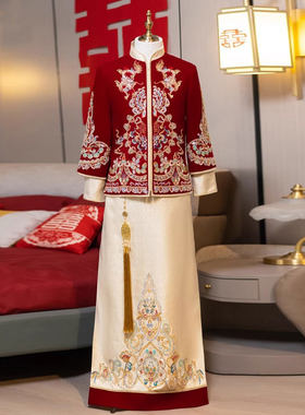 新郎结婚秀禾服中式丝绒龙凤褂