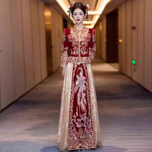 丝绒高级感秀禾服2026夏新娘结婚嫁衣禾秀服龙凤褂中式婚纱女大码