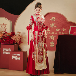 缎面秀禾服大码胖MM新娘婚服中式新娘服夏天禾秀服龙凤褂新娘服装