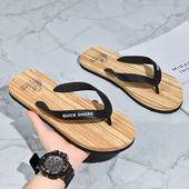 男夏季 防滑耐磨外穿时尚 百搭沙滩夹脚人字拖鞋 木纹软底拖鞋 男潮款