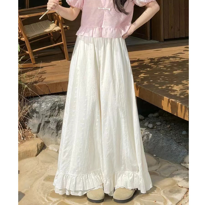 夏款日系森女白色蕾丝高腰半身裙
