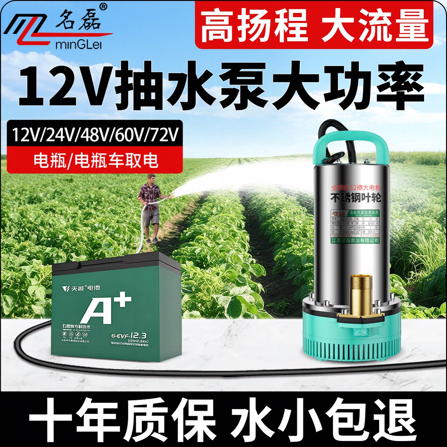 12V抽水泵大功率24伏直流潜水泵48v60v72v电动车电瓶车专用水泵机