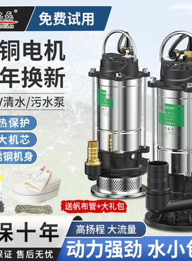 潜水泵220v高扬程大流量电动水泵抽水浇菜家用农用灌溉小型污水泵