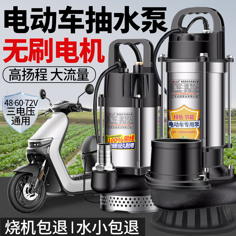 电动车抽水泵48v60v72v电瓶车专用无刷直流潜水泵浇菜农用灌溉机