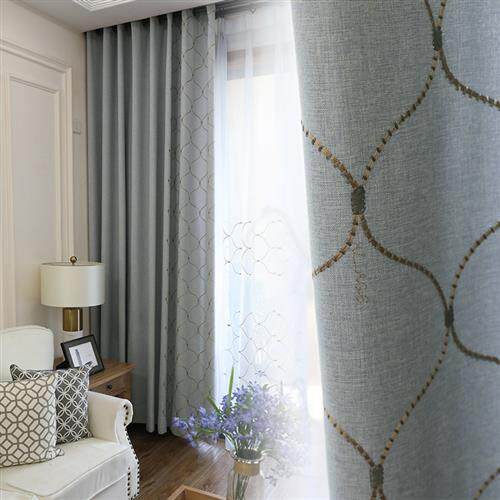 新华隆全遮光落地窗帘棉麻 淡雅落地窗帘成品 窗帘可加工定制 副