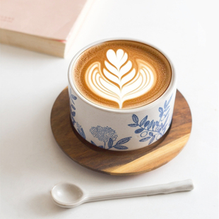 泥可尔咖啡杯高温釉下彩青花陶瓷猪口杯日式 复古拿铁拉花专用杯子