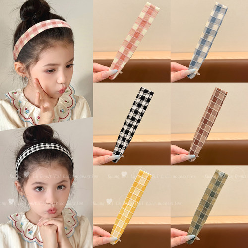 女童甜美格纹碎发魔术贴发箍