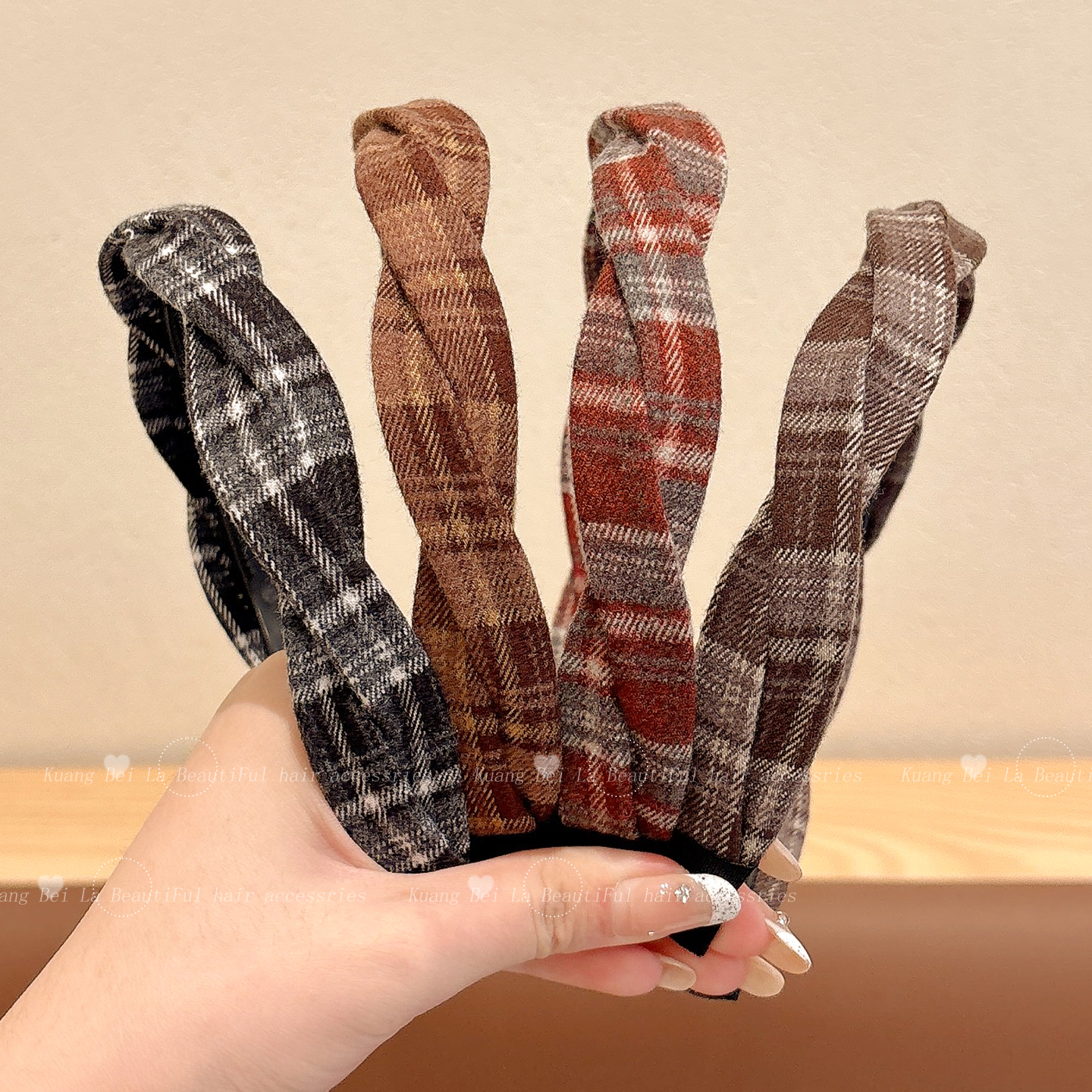 儿童格纹麻花发箍女童秋冬发卡