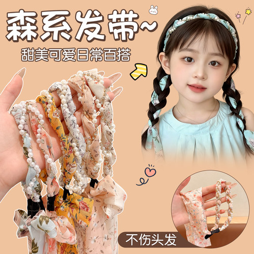 女童碎花飘带发箍一体发绳