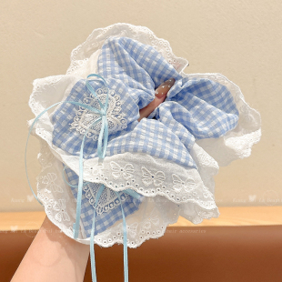 蓝色蕾丝花边方巾头绳儿童甜美大肠发圈头饰女童小女孩扎马尾发绳