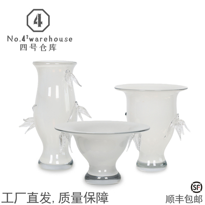 简约高级白玉质感手工琉璃花瓶售楼处样板间玄关插花软装饰品摆件