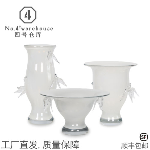 简约高级白玉质感手工琉璃花瓶售楼处样板间玄关插花软装饰品摆件
